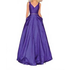 NEW CLARISSE v-neck fitted ball gown in purple